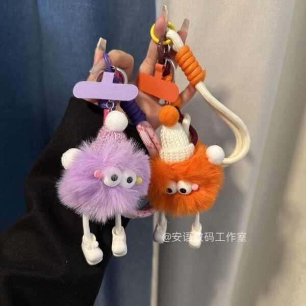 Dopamine coal ball mobile phone lanyard short style wrist plush toy pendant for women's bags, keychain, hanging chain to prevent falling off