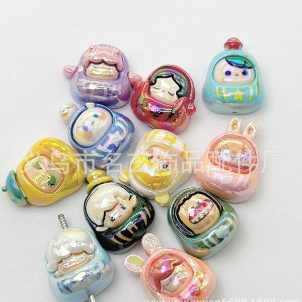 Resin electroplated vertical hole cartoon character bead stringing DIY handmade resin cartoon bead pen accessory materials