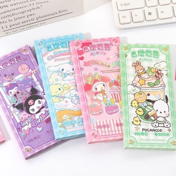 Three-fold sticky notes featuring cute cartoon characters Kuromimi, Melit, and Yu Gui Dog